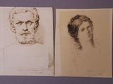 two drawings of a man and a woman, one of which has a beard