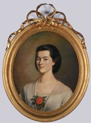 François MONNET (1822-1879) Portrait de femme brune à la ros…