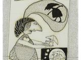 a drawing of a woman holding a cat in her hand