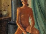 painting of a naked man sitting on a chair in a room