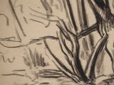 charcoal drawing of a man in a boat on the water