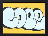 a picture of a painting of the word boo on a yellow background