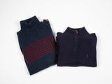 two pairs of sweaters are shown on a white surface