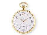 an image of a gold pocket watch with roman numerals on the face