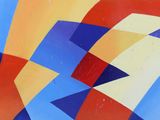 brightly colored abstract painting on the side of a building in a city