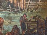 an old painting of a man and a woman with a horse in a field
