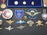 a lot of military badges and medals on a table