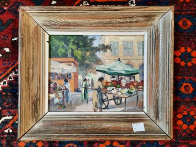 une photo d'un tableau représentant une scène de marché