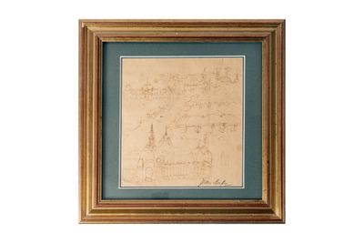 une vieille photo d'une photo d'un dessin dans un cadre en bois