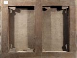 an old wooden window with two glass panes on it