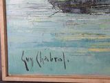 a painting of a boat in a body of water
