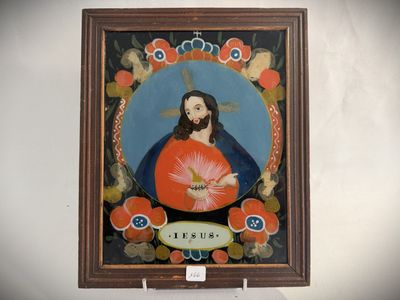 a picture of a painting of jesus holding a fan