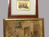 two framed paintings of a woman and a child in a room
