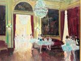 a painting of a group of ballerinas in a room