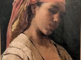 tableau représentant une femme portant un foulard rouge sur la tête