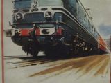 a poster of a train on the tracks in the country