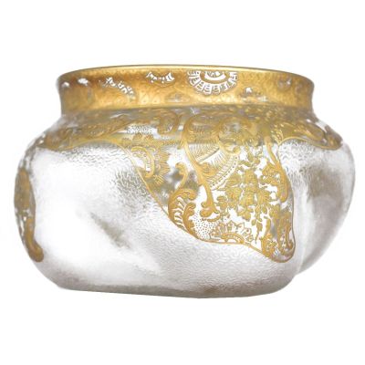 MONTJOYE, attribué à Vase en verre peint à l'or à motif d'ar…