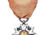 une vieille médaille avec une étoile posée sur un morceau de bois