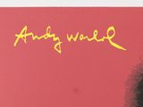 a close up of a red book with yellow writing on it