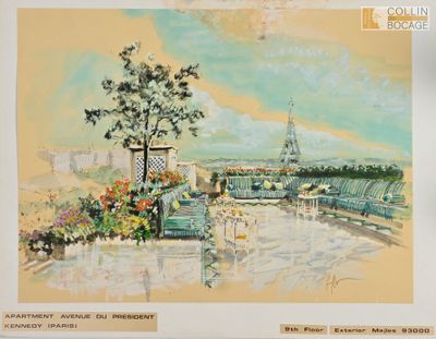 un tableau représentant une vue de la tour Eiffel à Paris