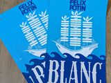 deux affiches bleues et blanches avec un bateau au milieu