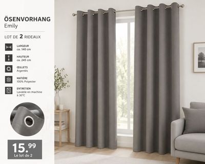 Lot de 2 paires de rideaux 140 x 240 cm
