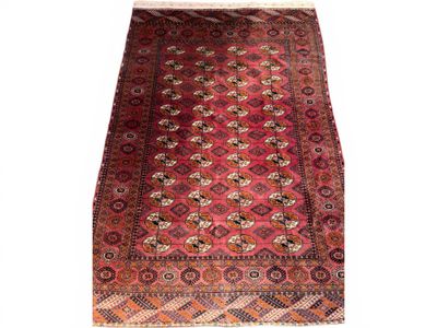 Beau tapis fait main en laine et soie à fond rouge à multipl…