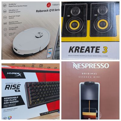 Plusieurs types de claviers et d'enceintes sont exposés dans un magasin.