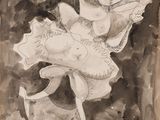 l'image d'un dessin représentant une femme en robe blanche