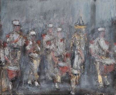 Hervé THIBAULT (né en 1944) Défilé Huile sur toile, signée e… - Photo 1