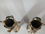 pair of antique silver plated teapots with black onyx