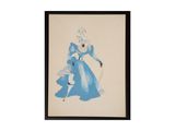 l'image d'un dessin représentant une femme en robe bleue