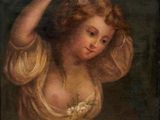 un tableau représentant une femme en robe jaune avec une fleur dans les cheveux