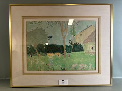 framed painting of cows in a field with a barn in the background