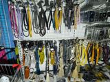 many different types of leashs hanging on the wall