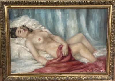 une peinture représentant une femme nue allongée sur un lit