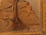 an oil painting of a man in a military uniform with a hat on