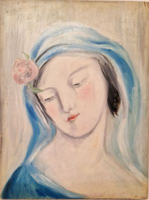 une image d'un tableau représentant une femme avec une fleur dans les cheveux