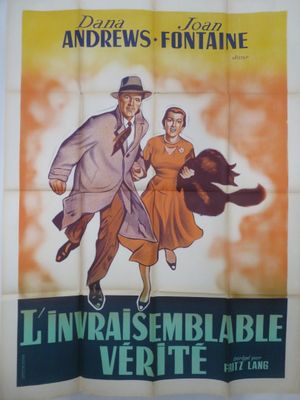 une vieille affiche de cinéma représentant un homme et une femme en train de courir