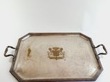antique silver plated serving tray with handle and handles