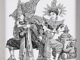 un dessin représentant un homme et une femme assis sur une chaise