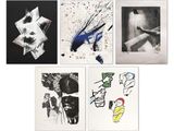 four black and white pictures of different types of artwork