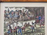 framed picture of a painting of a battle scene with a castle in the background