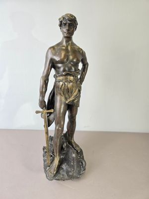 ROUSSEAU "La frontière" Important sujet en régule patiné.