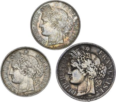 trois pièces d'argent de l'Empire romain, représentant notamment une femme et un homme