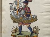 a book with a picture of a man holding a basket of food