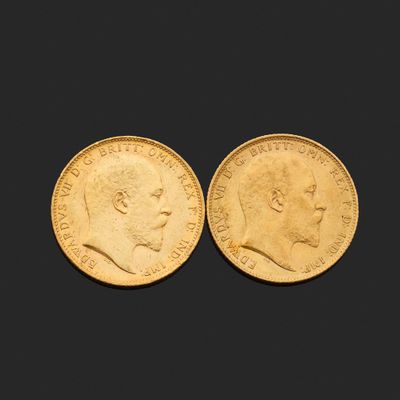 deux souverains d'or, l'un à l'effigie d'un homme et l'autre à celle d'une femme