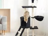 un chat assis au sommet d'un arbre à chat