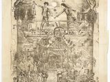 un dessin représentant une scène avec un homme à cheval et une femme à cheval