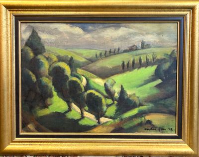 Ecole moderne. Paysage. Huile sur toile.